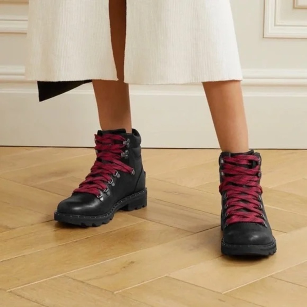 Sorel Black and Red Ankle Booties Rugged Sole